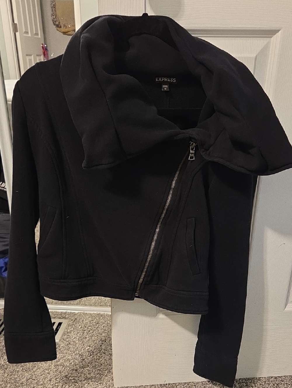 Express Black Asymmetrical Zip Jacket with Wide Collar